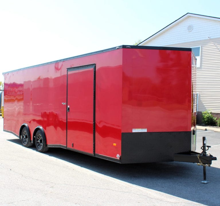 Red Haulmark Edge Enclosed Race Car Trailer