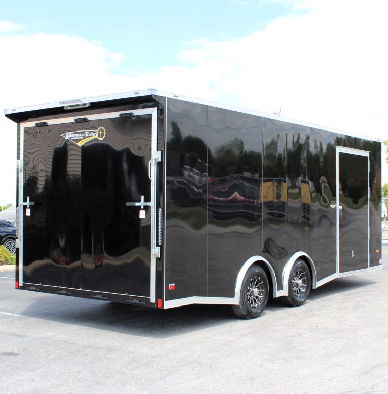 20ft. Black Haulmark Enclosed Car Hauler Rear Curbside View