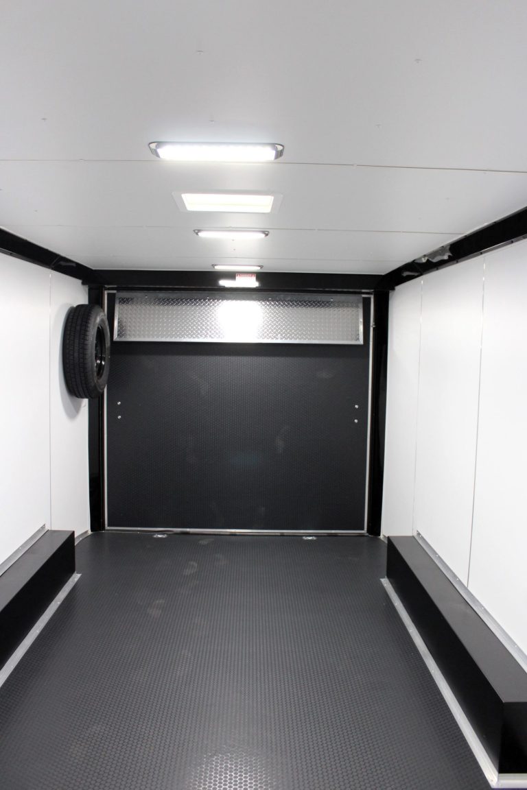 20ft. Black Haulmark Enclosed Car Hauler Rear Interior View