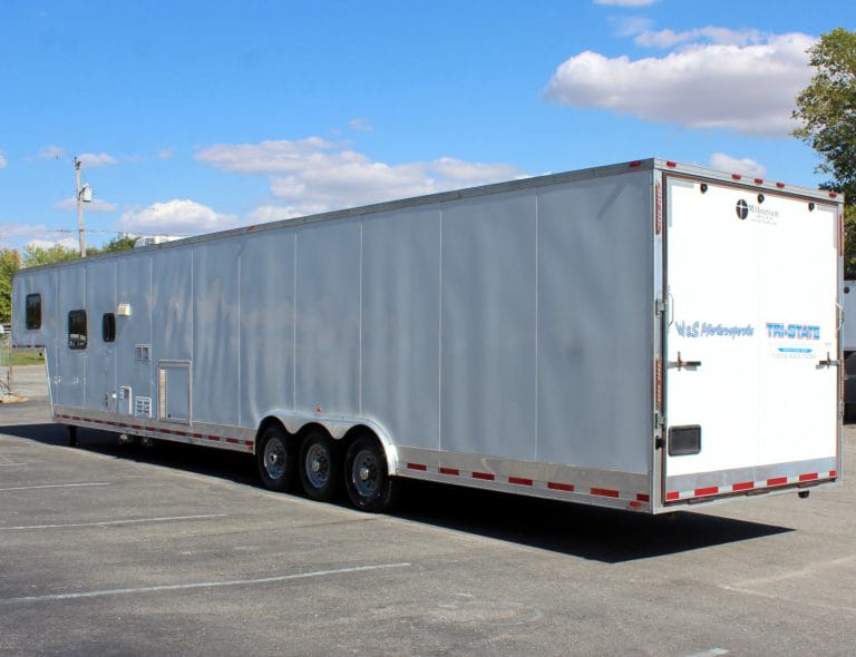 48ft. Used Car Hauler with Living Quarters Rear Roadside View