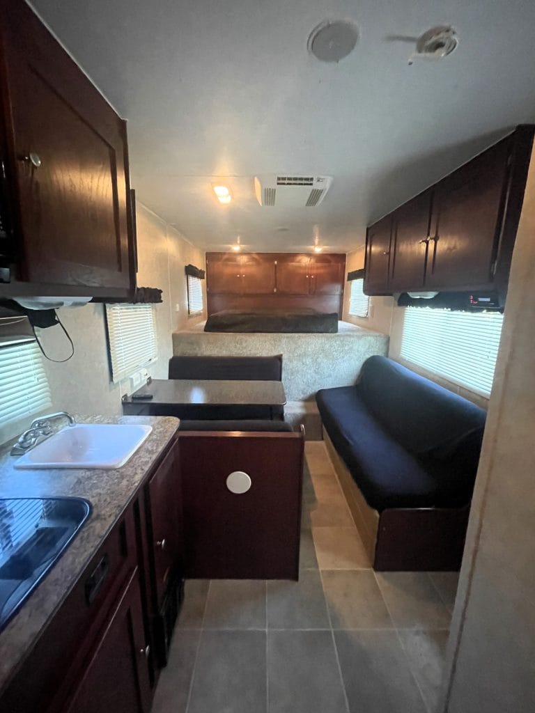 Used Enclosed Car Hauler Interior Front Living Quarters