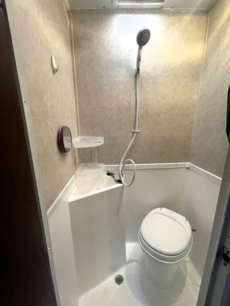 Used Enclosed Car Hauler Bathroom in Living Quarters