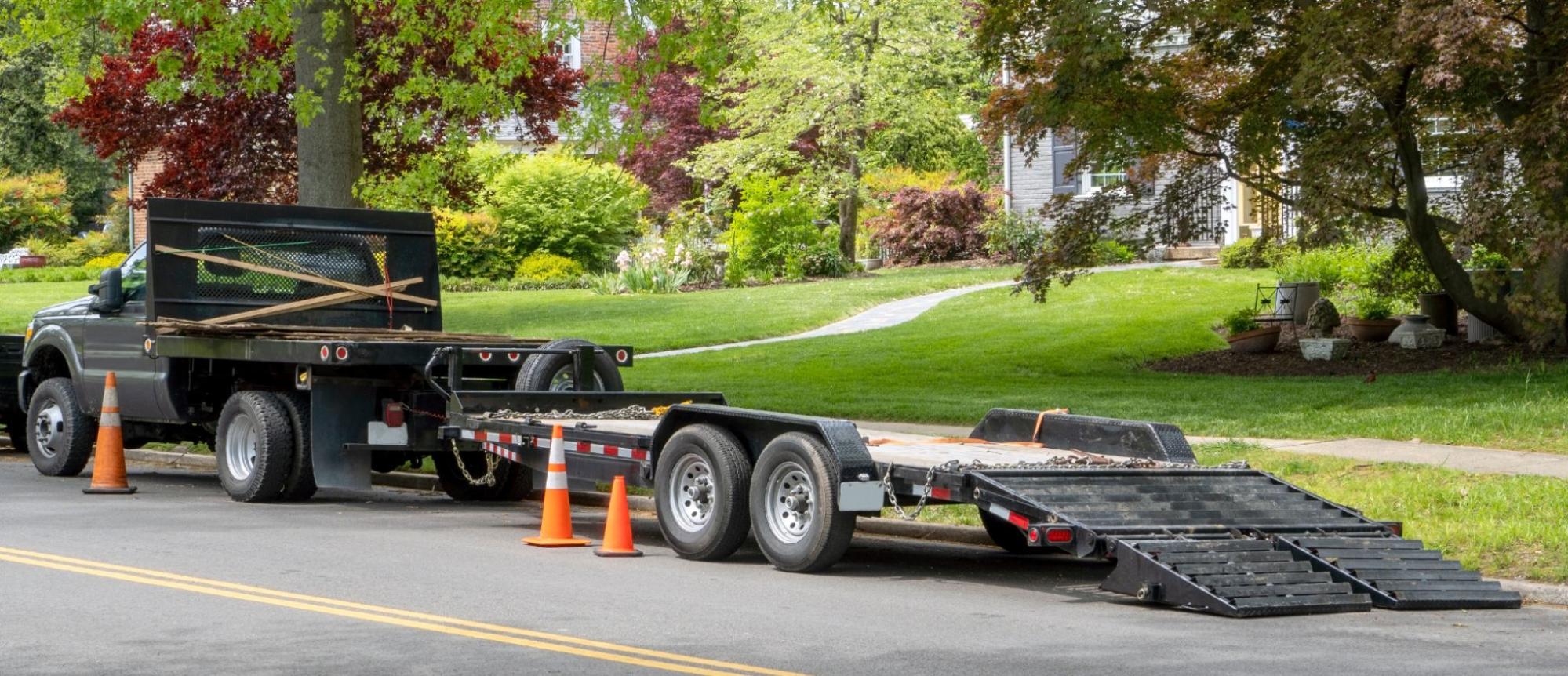 a large trailer on a residential street